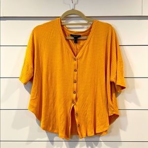 🌼Forever 21 yellow and white striped button shirt